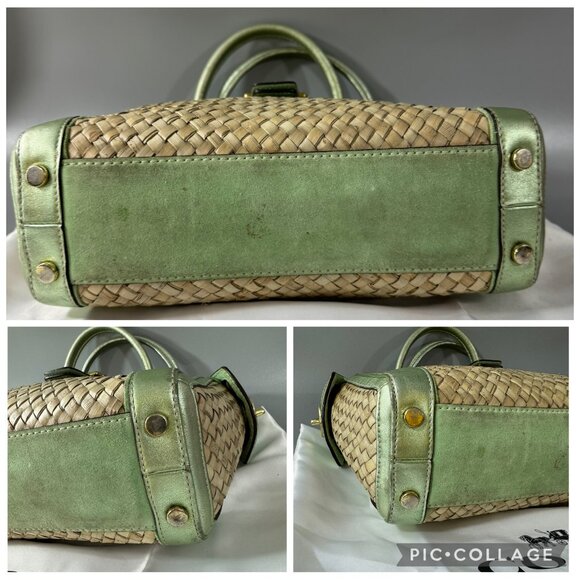 Coach # 4419 Natural Straws Seafoam Suede Leather Trim Buckle Closure Tote Bag - Picture 13 of 13